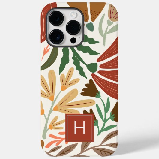 Monogram Retro Terracotta Floral Boho Case-Mate iPhone Case (Achterkant)
