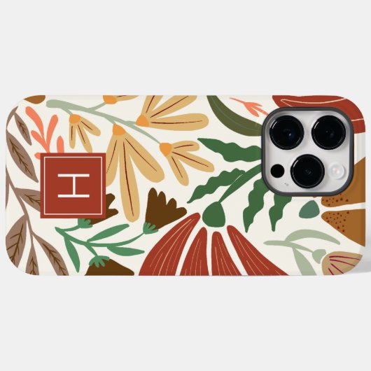 Monogram Retro Terracotta Floral Boho Case-Mate iPhone Case (Achterkant (horizontaal))