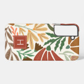 Monogram Retro Terracotta Floral Boho Samsung Galaxy Hoesje (Achterkant horizontaal)
