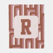 Monogram retro terracotta geometrisch patroon fleece deken (Voorkant)