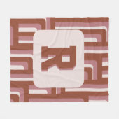 Monogram retro terracotta geometrisch patroon fleece deken (Voorkant (Horizontaal))