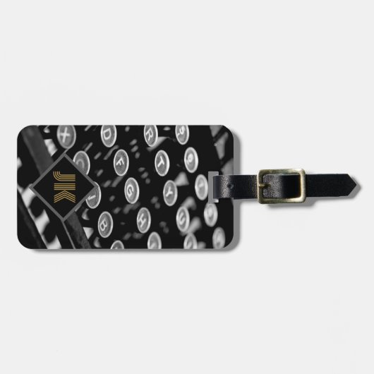  monogram retro typemachine personaliseren bagagelabel (Voorkant horizontaal)