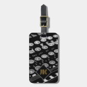 monogram retro typemachine personaliseren bagagelabel (Voorkant verticaal)