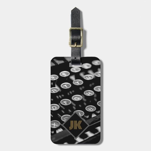  monogram retro typemachine personaliseren bagagelabel (Voorkant verticaal)