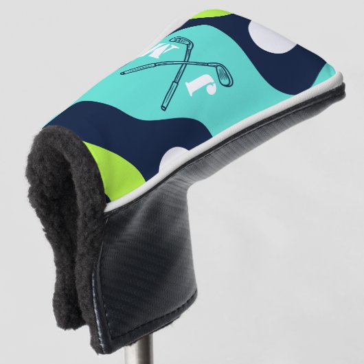 Monogram Retro Wave Blue Green Golf Clubs Golfheadcover (3/4 voorkant)