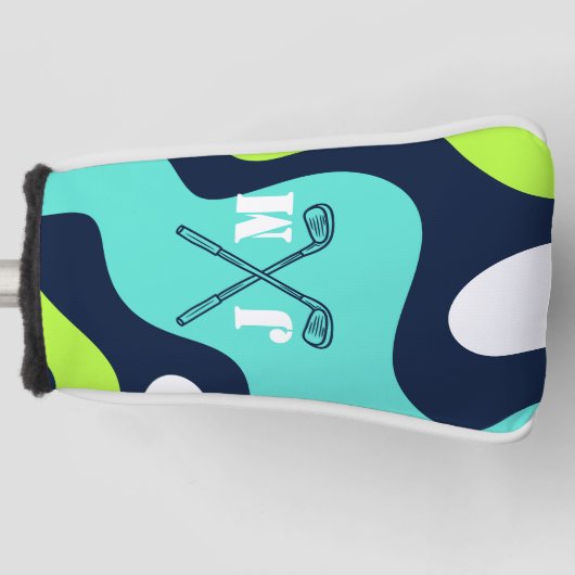 Monogram Retro Wave Blue Green Golf Clubs Golfheadcover (Voorkant)