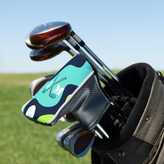 Monogram Retro Wave Blue Green Golf Clubs Golfheadcover (Insitu)