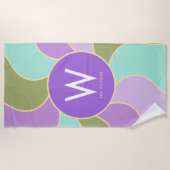Monogram Retro Zonnegolven Paarse & Groen Strandlaken (Voorkant)