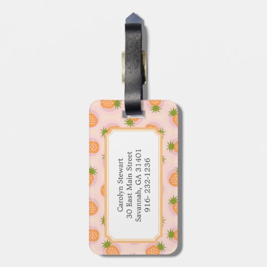 Monogram Retroze oranje anananassepatronen Bagagelabel (Achterkant verticaal)
