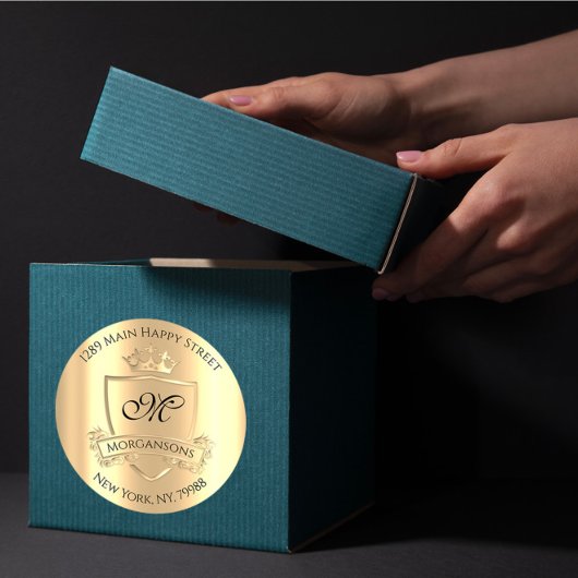 Monogram Return Address Crown Royal Champagne Gold Ronde Sticker