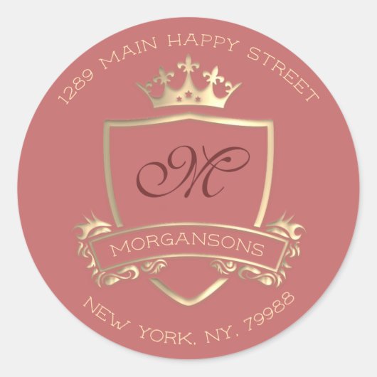 Monogram Return Address Crown Royal Gold Powder Ronde Sticker (Voorkant)