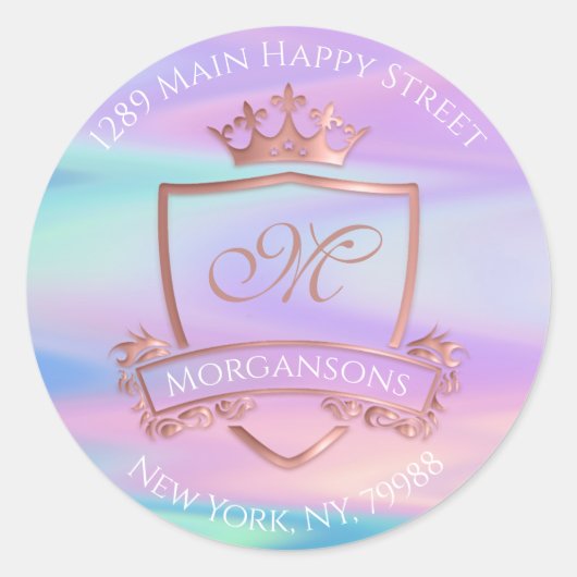 Monogram Return Address Crown Royal Holographic Ronde Sticker (Voorkant)