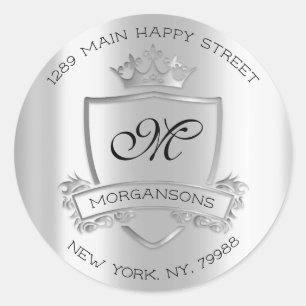 Monogram Return Address Crown Royal Silver Grey Ronde Sticker