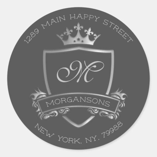 Monogram Return Address Crown Royal Silver VIP Ronde Sticker (Voorkant)