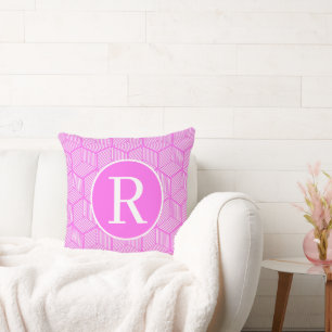 Monogram RF Classic Serif roze gestreepte blokjes Kussen