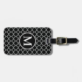 Monogram RF zwarte Classic Serif Quatrefoil Bagagelabel (Voorkant horizontaal)