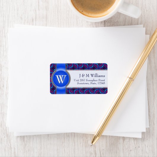 Monogram Ribbon Funky Blue Roze Adresetiketten Etiket (Insitu)