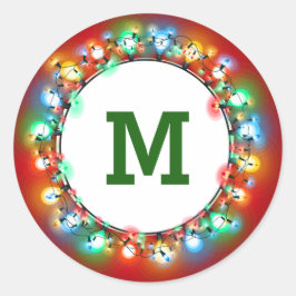 Monogram Ring van kerstlampen Ronde Sticker