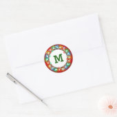 Monogram Ring van kerstlampen Ronde Sticker (Envelop)