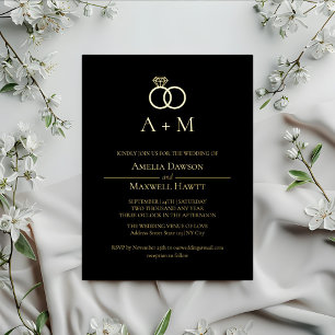Monogram Ringen Eenvoudige Huwelijksuitnodiging Folie Uitnodiging Briefkaart