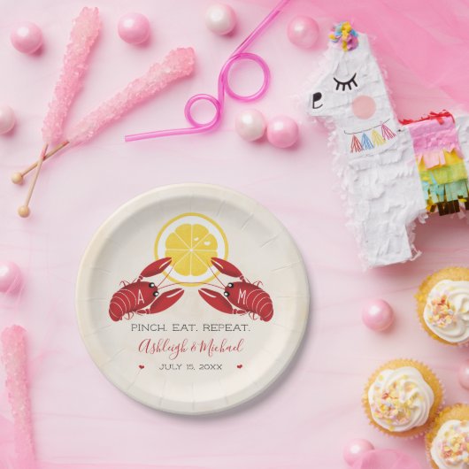 Monogram Rivierkreeft Kook Bruiloft Douche Papier  Papieren Bordje (Feest)