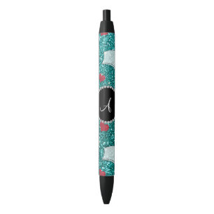 Monogram robin eicelblauw glitter verpleegster pet zwarte inkt pen