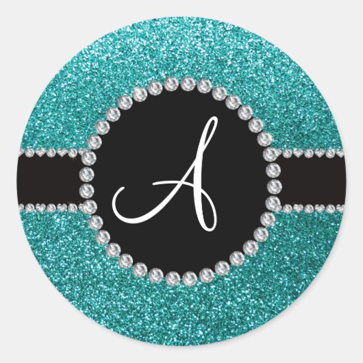Monogram robin'eicel glitter diamantcirkel ronde sticker (Voorkant)