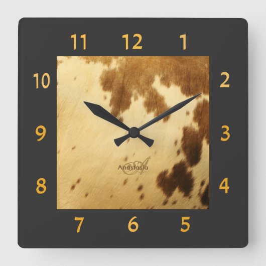 Monogram Robuust Chic Brown Beige Koeienhuid — afd Vierkante Klok (Voorkant)