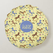 Monogram Rocking Horses en Sterren Patroon Rond Kussen (Achterkant)