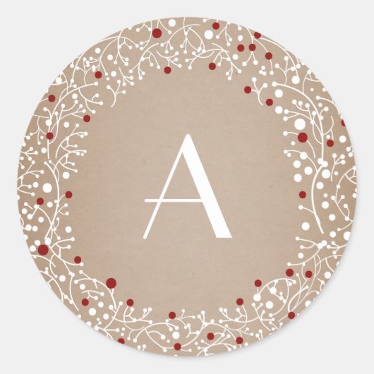 Monogram rode bessen krans Kerstvakantie Ronde Sticker (Voorkant)