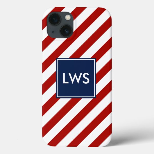 Monogram rode blauwe diagonale strepen Case-Mate iPhone case (Achterkant)