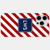 Monogram rode blauwe diagonale strepen Case-Mate iPhone case (Achterkant (horizontaal))