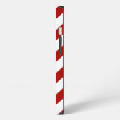 Monogram rode blauwe diagonale strepen iPhone hoesje (Linkerkant)