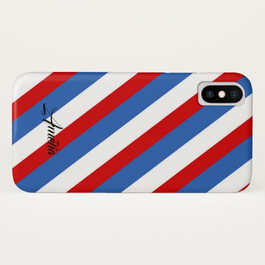 Monogram rode blauwe en witte strepen Case-Mate iPhone case (Achterkant (horizontaal))