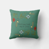 Monogram Rode Blauwe Groene Bloemen Bloemen Kussen (Achterkant)
