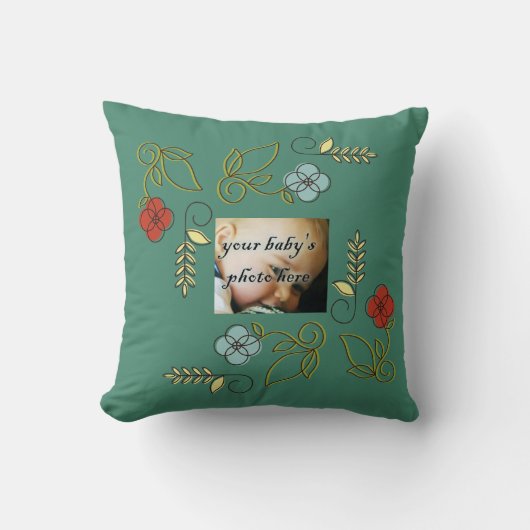Monogram Rode Blauwe Groene Bloemen Bloemen Kussen (Voorkant)