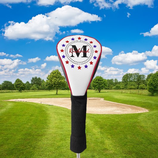 Monogram rode blauwe sterren golfheadcover
