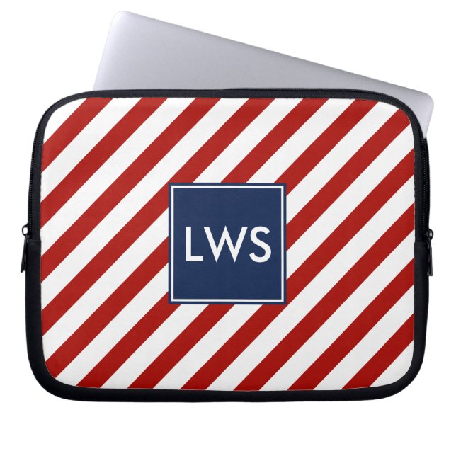Monogram rode blauwe strook laptop sleeve (Voorkant)