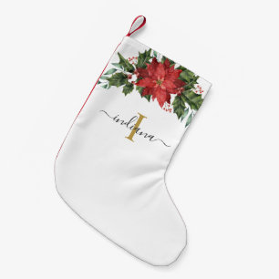 Monogram Rode Bloemige Rustieke Kerstvakantie Kleine Kerstsok