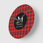 Monogram Rode Buffalo Plaid Ronde Wandklok (Hoek)