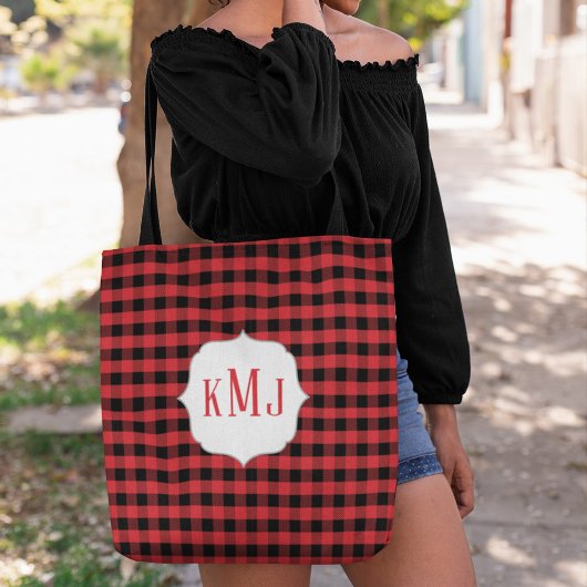 Monogram Rode Buffel Controleer Aangepast Tote Bag