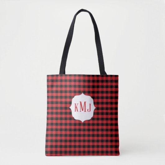 Monogram Rode Buffel Controleer Aangepast Tote Bag (Voorkant)