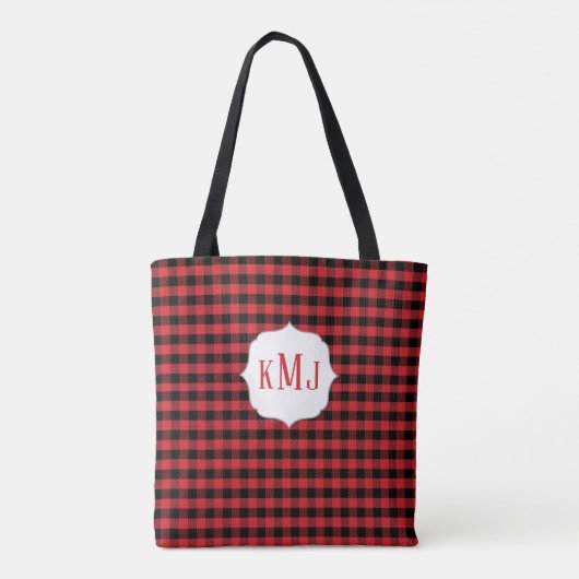 Monogram Rode Buffel Controleer Aangepast Tote Bag (Achterkant)