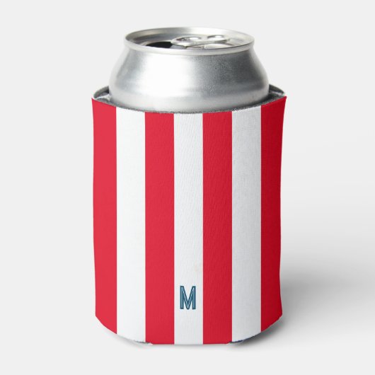 Monogram rode Cabana Stripe & gepersonaliseerde ma Blikjeskoeler (Blikje Voorkant)