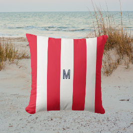 Monogram rode Cabana Stripe & gepersonaliseerde ma Buitenkussen
