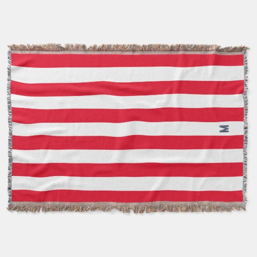 Monogram rode Cabana Stripe & gepersonaliseerde ma Deken (Voorkant)