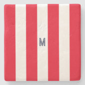 Monogram rode Cabana Stripe & gepersonaliseerde ma Stenen Onderzetter (Voorkant)