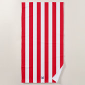 Monogram rode Cabana Stripe & gepersonaliseerde ma Strandlaken (Voorkant)