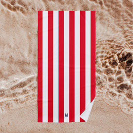 Monogram rode Cabana Stripe & gepersonaliseerde ma Strandlaken