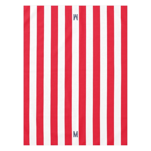 Monogram rode Cabana Stripe & gepersonaliseerde ma Tafelkleed (Voorkant)